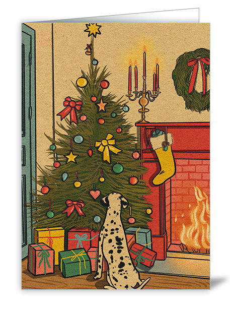 Dog in front of Christmas tree